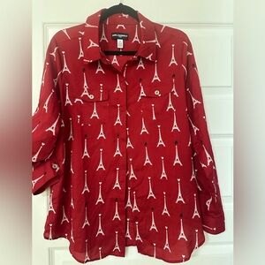 Karl Lagerfeld Red Eiffel Tower Pattern Shirt